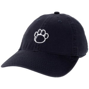 women's relaxed twill navy hat with white stitched paw print